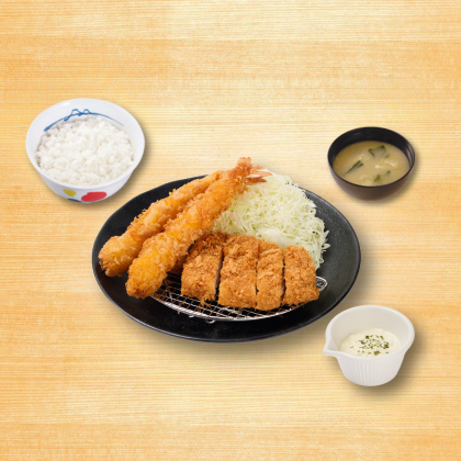 小食豬排炸蝦雙拼定食