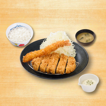 豬排炸蝦雙拼定食