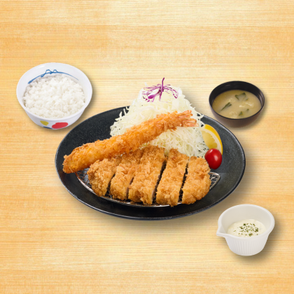豬排炸蝦雙拼定食